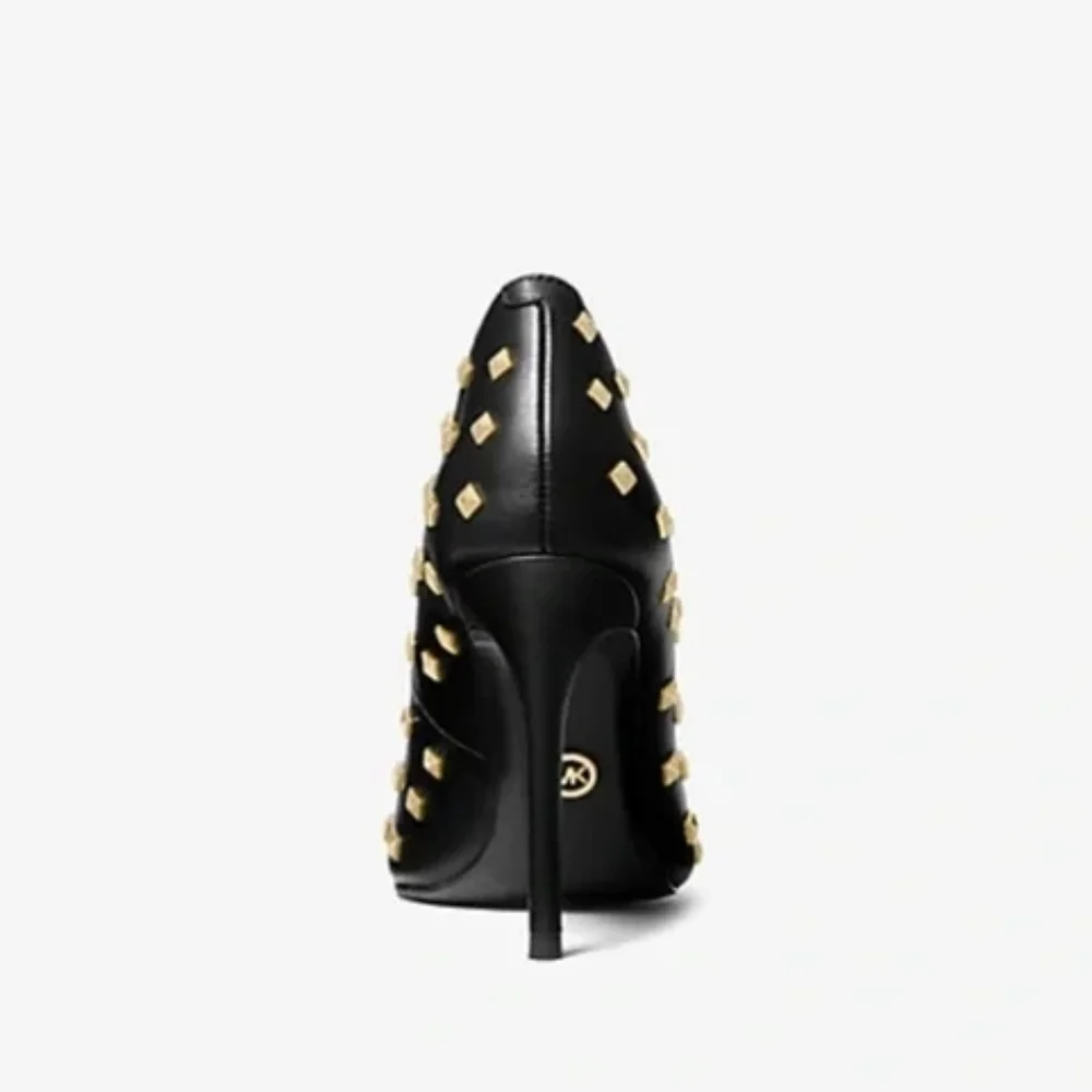 Michael Michael Kors Keke Black Leather Gold Stud Pump 6.5